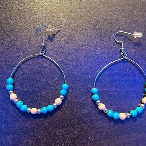 Paparazzi Stone Spa Earrings Multi-colored circle beaded fish hook turquoise